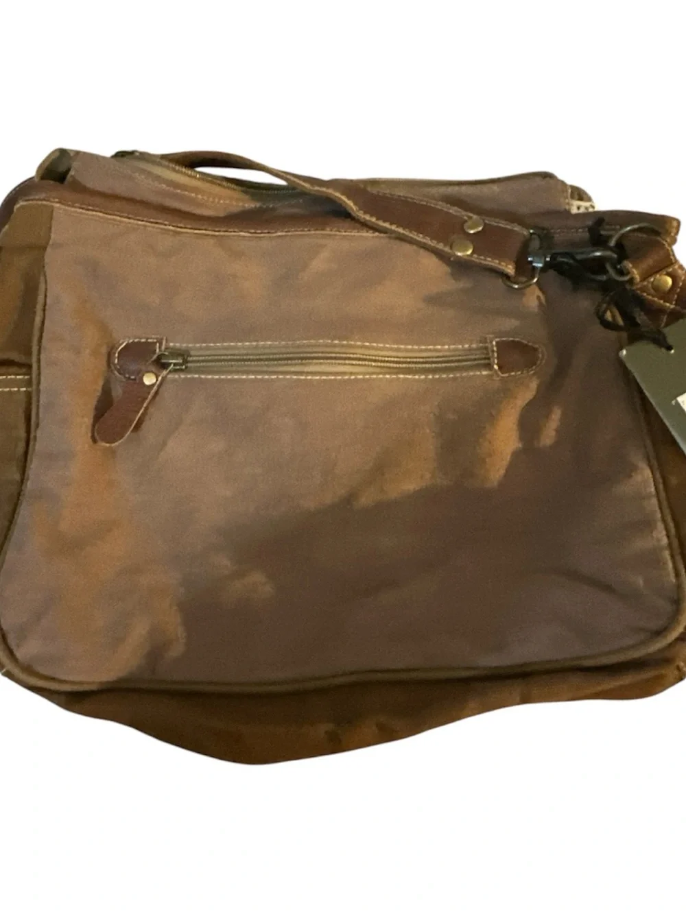 NWT Myra Two Tone Messenger Bag brown suede leather cow hide adj rem strap